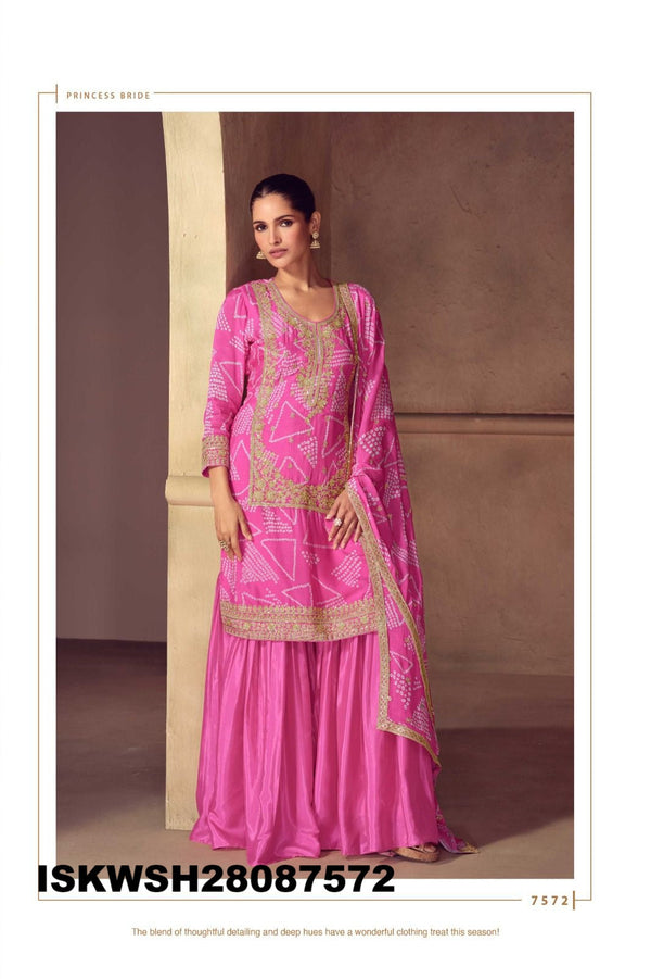Digital Printed Chinon Kurti With Sharara And Dupatta-ISKWSH28087572