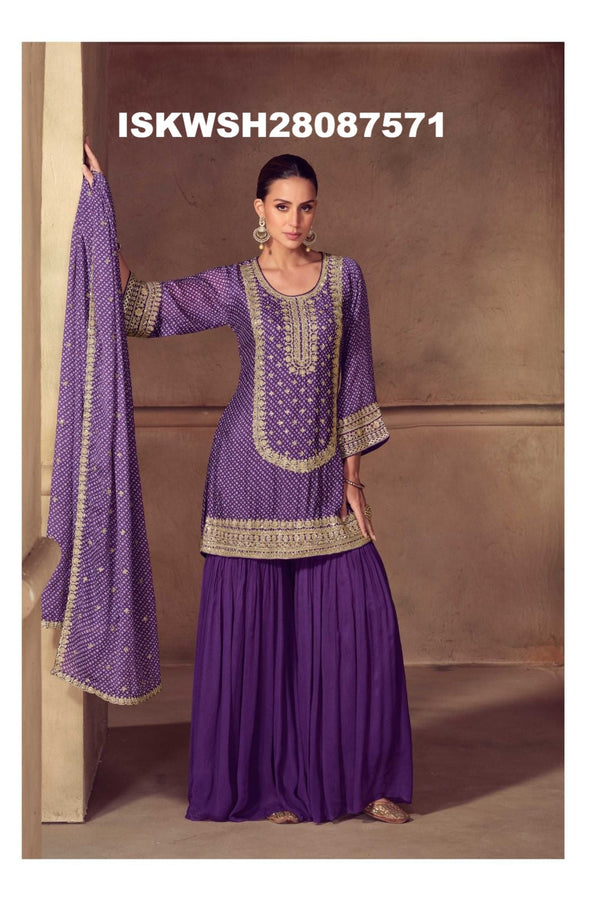 Digital Printed Chinon Kurti With Sharara And Dupatta-ISKWSH28087571