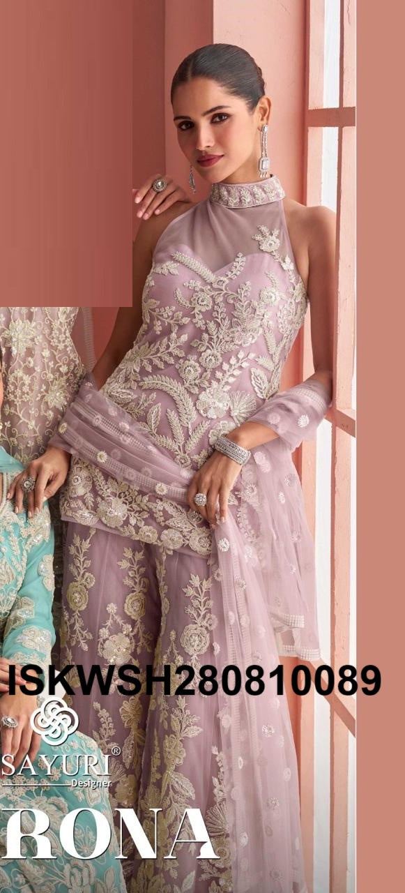 Embroidered Net Kurti With Sharara And Dupatta-ISKWSH280810089