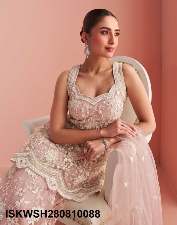 Embroidered Net Kurti With Sharara And Dupatta-ISKWSH280810088
