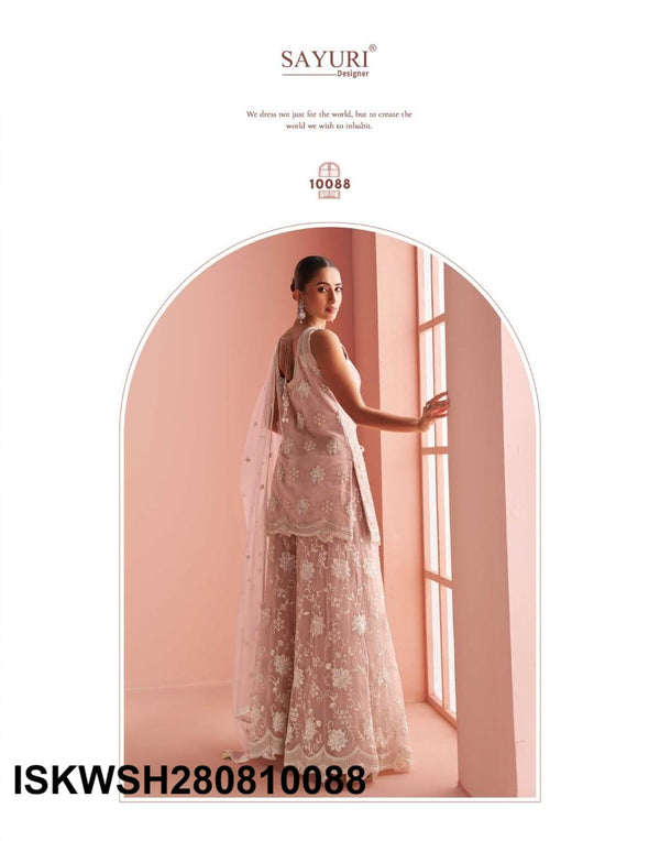 Embroidered Net Kurti With Sharara And Dupatta-ISKWSH280810088