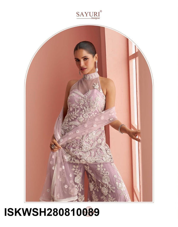 Embroidered Net Kurti With Sharara And Dupatta-ISKWSH280810089