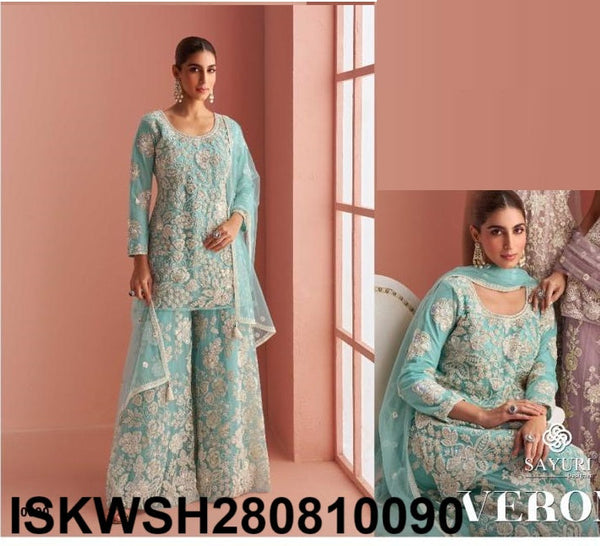 Embroidered Net Kurti With Sharara And Dupatta-ISKWSH280810090