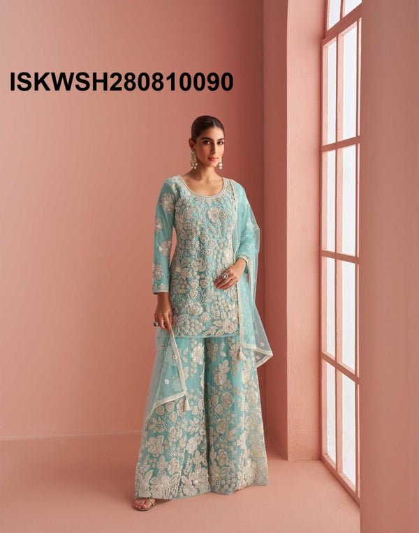 Embroidered Net Kurti With Sharara And Dupatta-ISKWSH280810090