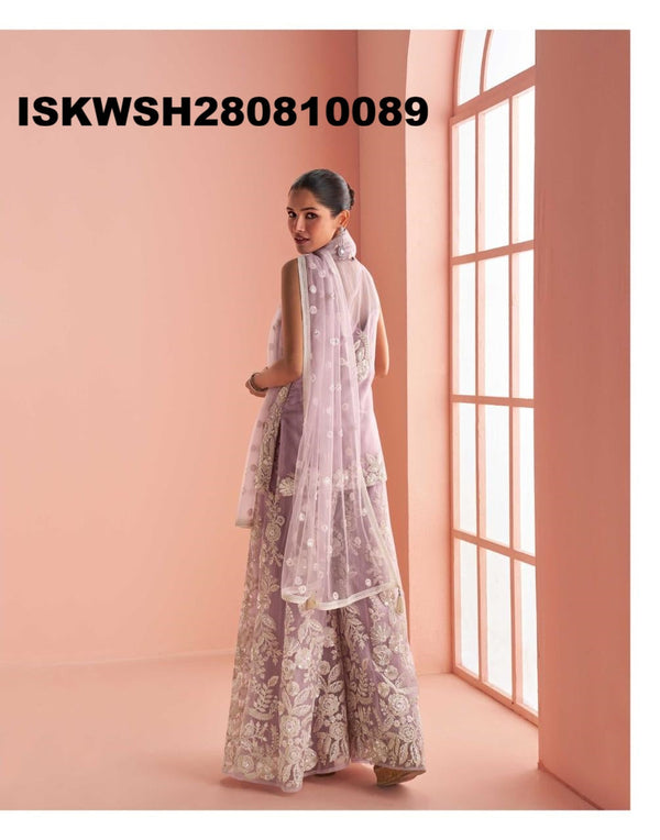 Embroidered Net Kurti With Sharara And Dupatta-ISKWSH280810089