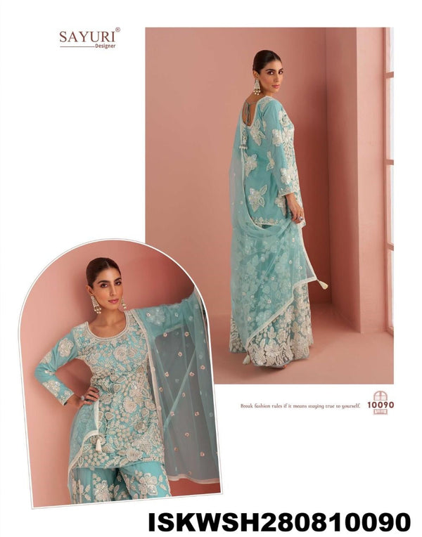Embroidered Net Kurti With Sharara And Dupatta-ISKWSH280810090