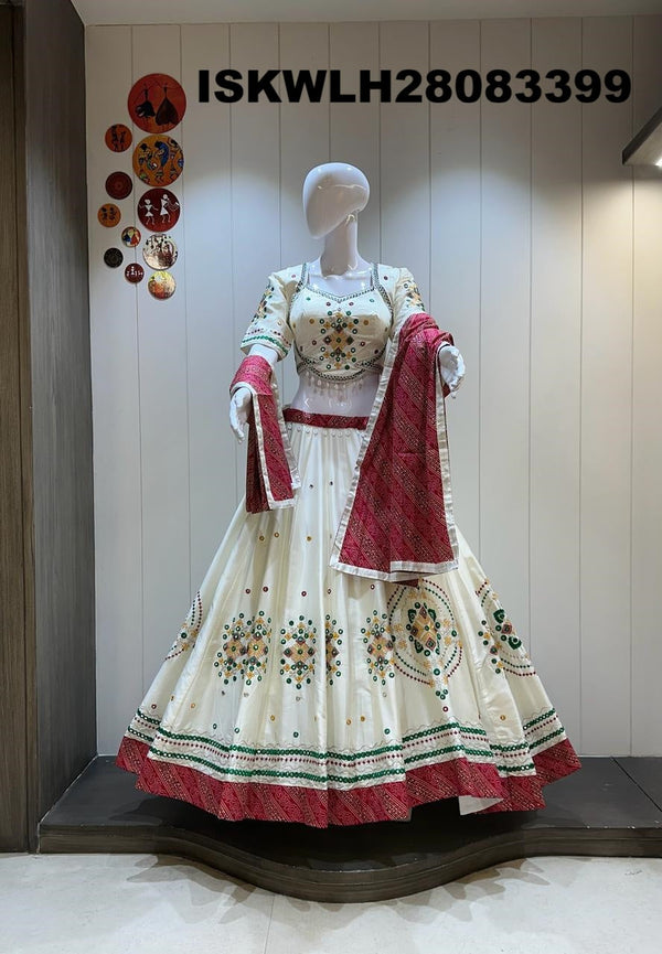 Cotton Lehenga With Padded Blouse And Bandhani Printed Dupatta-ISKWLH28083399