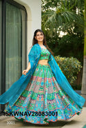 Digital Printed Silk Lehenga With Blouse And Organza Dupatta-ISKWNAV28083001