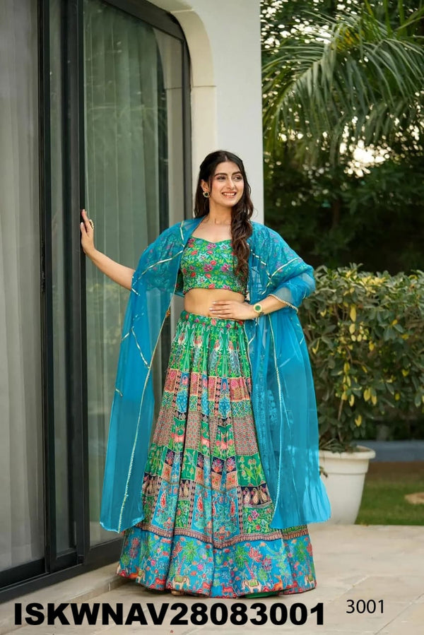 Digital Printed Silk Lehenga With Blouse And Organza Dupatta-ISKWNAV28083001
