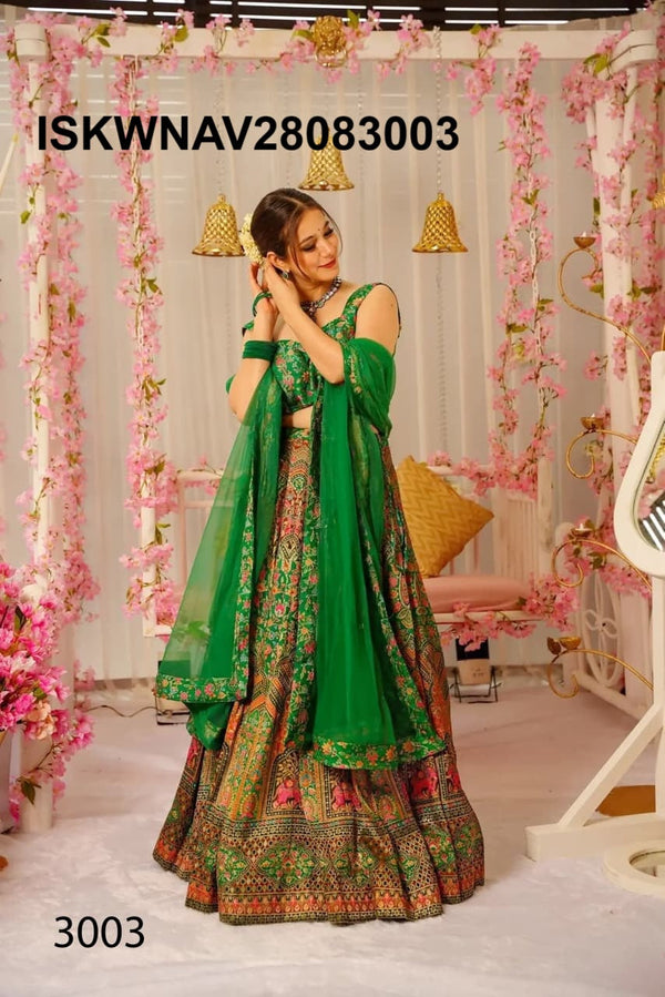 Digital Printed Silk Lehenga With Blouse And Organza Dupatta-ISKWNAV28083003