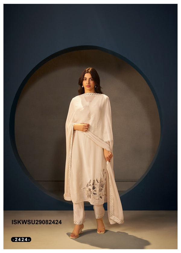 Embroidered Silk Kurti With Pant And Dupatta-ISKWSU29082424
