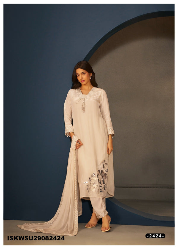 Embroidered Silk Kurti With Pant And Dupatta-ISKWSU29082424