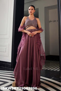 Silk Skirt With Embroidered Crop Top And Ruffle Dupatta-ISKWSKT29082996