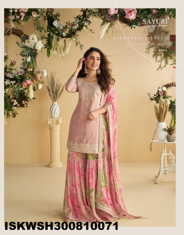 Embroidered Chinon Silk Kurti With Printed Sharara And Dupatta-ISKWSH300810071