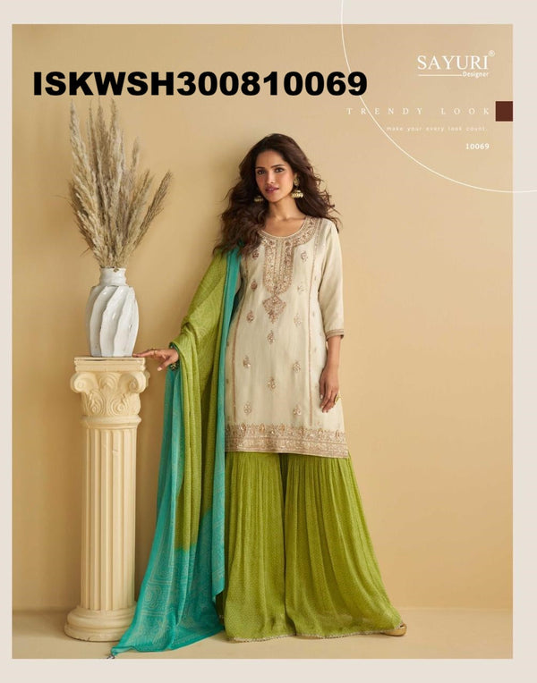 Embroidered Chinon Silk Kurti With Printed Sharara And Dupatta-ISKWSH300810069