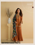 Embroidered Chinon Silk Kurti With Sharara And Printed Dupatta-ISKWSH300810073