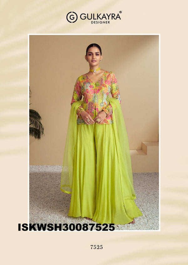 Printed Chinon Top With Sharara And Net Dupatta-ISKWSH30087525