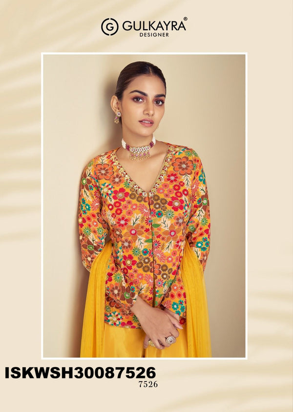 Printed Chinon Top With Sharara And Net Dupatta-ISKWSH30087526