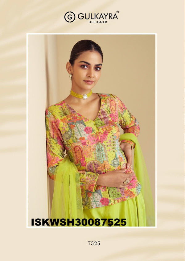 Printed Chinon Top With Sharara And Net Dupatta-ISKWSH30087525