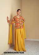 Printed Chinon Top With Sharara And Net Dupatta-ISKWSH30087526