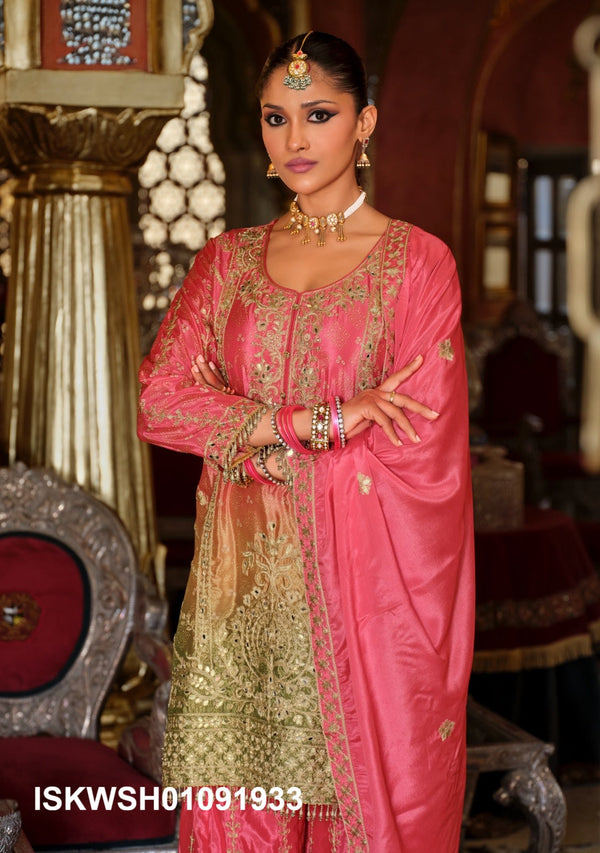 Digital Printed Chinon Kurti With Sharara And Embroidered Dupatta-ISKWSH01091933/34