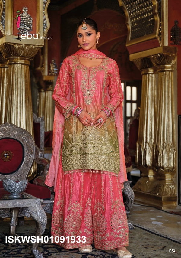 Digital Printed Chinon Kurti With Sharara And Embroidered Dupatta-ISKWSH01091933/34