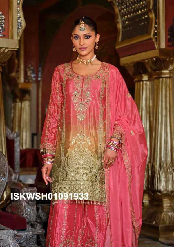Digital Printed Chinon Kurti With Sharara And Embroidered Dupatta-ISKWSH01091933/34