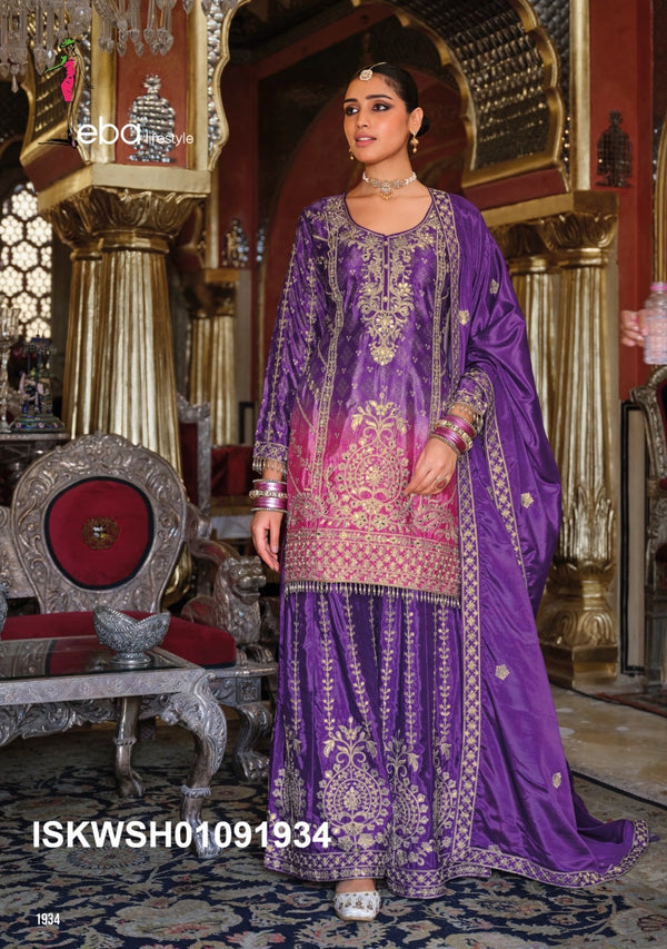 Digital Printed Chinon Kurti With Sharara And Embroidered Dupatta-ISKWSH01091933/34