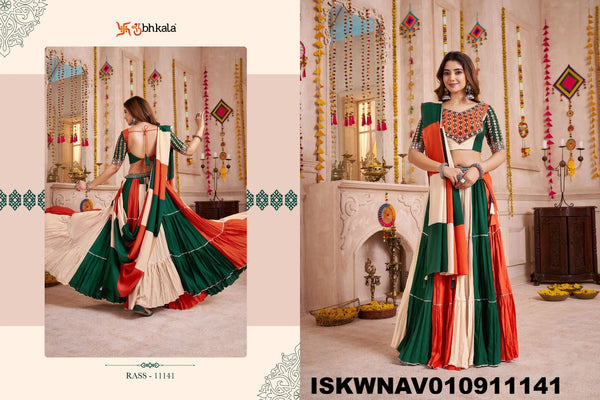 Embroidered Viscose Cotton Lehenga With Blouse And Dupatta-ISKWNAV010911141