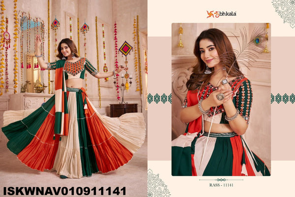 Embroidered Viscose Cotton Lehenga With Blouse And Dupatta-ISKWNAV010911141