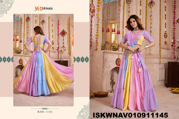 Embroidered Viscose Cotton Lehenga With Blouse And Dupatta-ISKWNAV010911145