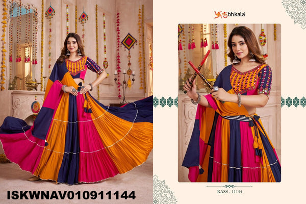 Embroidered Viscose Cotton Lehenga With Blouse And Dupatta-ISKWNAV010911144