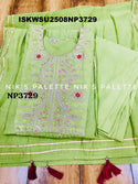 Embroidered Malmal Chanderi A-Line Kurti With Pant And Dupatta-ISKWSU2508NP3729