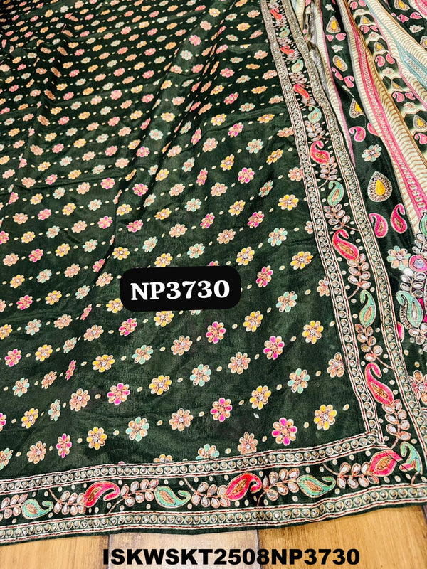 Digital Printed Crepe Silk Skirt With Crop Top And Dupatta-ISKWSKT2508NP3730