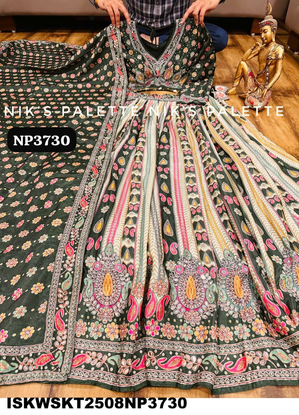 Digital Printed Crepe Silk Skirt With Crop Top And Dupatta-ISKWSKT2508NP3730