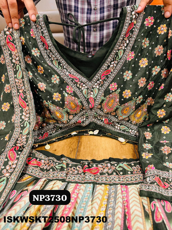 Digital Printed Crepe Silk Skirt With Crop Top And Dupatta-ISKWSKT2508NP3730