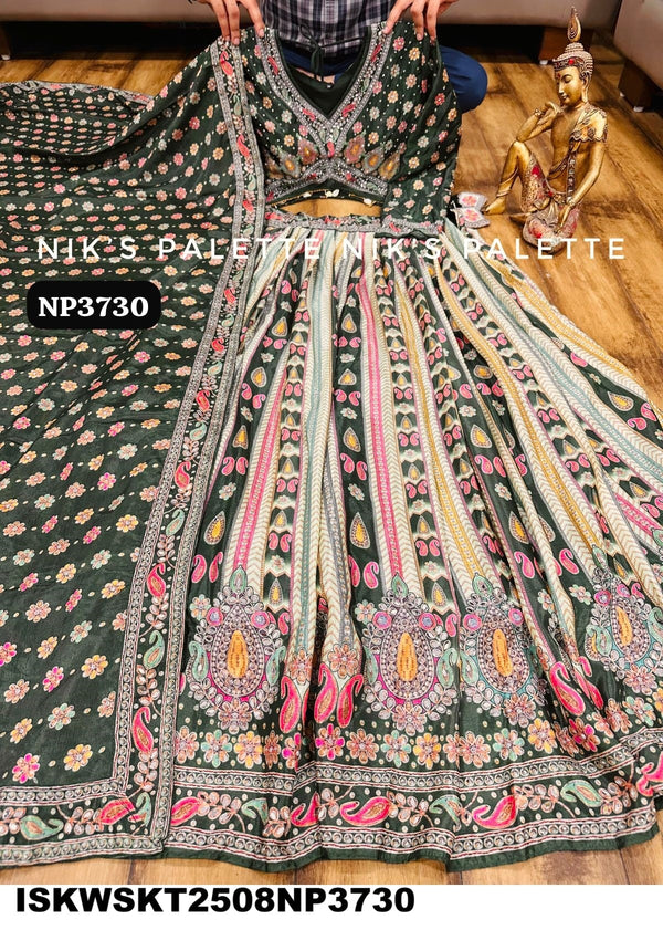 Digital Printed Crepe Silk Skirt With Crop Top And Dupatta-ISKWSKT2508NP3730