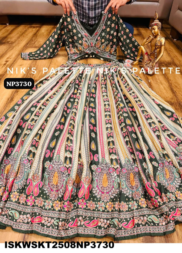 Digital Printed Crepe Silk Skirt With Crop Top And Dupatta-ISKWSKT2508NP3730