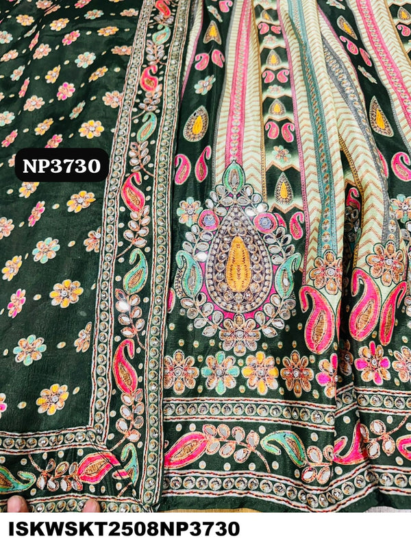 Digital Printed Crepe Silk Skirt With Crop Top And Dupatta-ISKWSKT2508NP3730