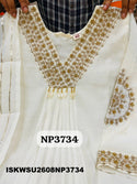 Embroidered Malmal Chanderi A-Line Kurti With Pant And Dupatta-ISKWSU2608NP3734