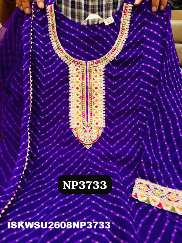 Bandhani Printed Georgette Anarkali Kurti With Pant And Net Dupatta-ISKWSU2608NP3733