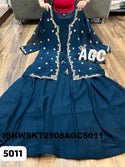 Georgette Skirt With Crop Top And Embroidered Shrug-ISKWSKT2908AGC5011