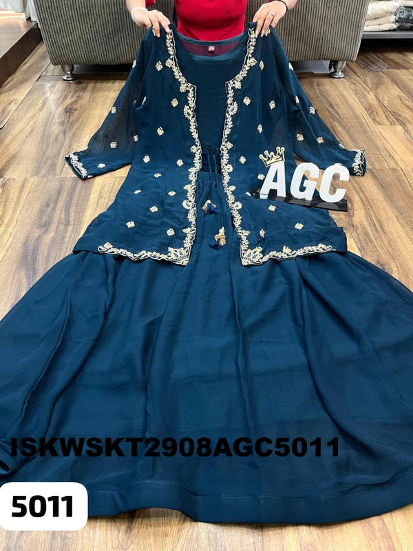 Georgette Skirt With Crop Top And Embroidered Shrug-ISKWSKT2908AGC5011