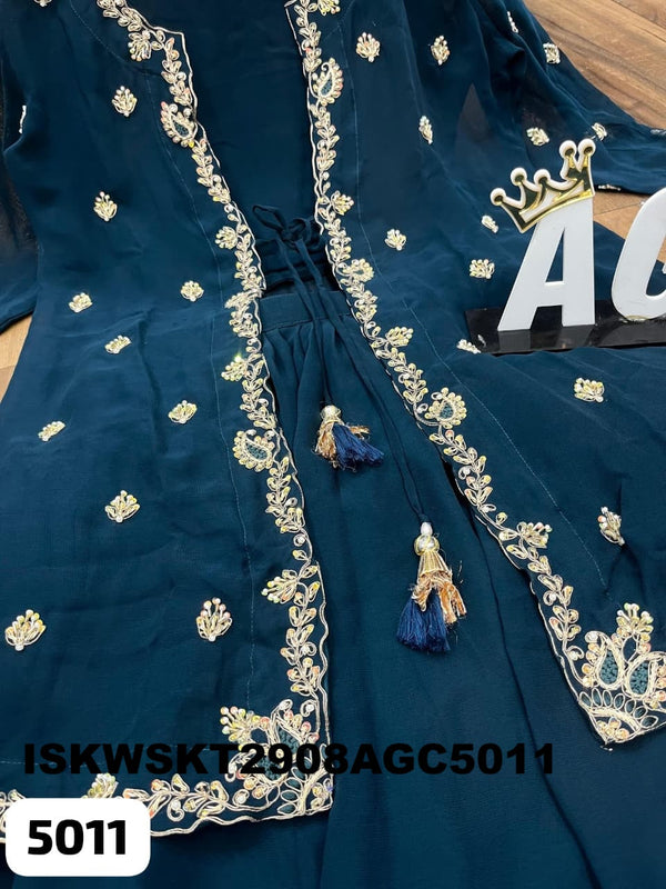 Georgette Skirt With Crop Top And Embroidered Shrug-ISKWSKT2908AGC5011