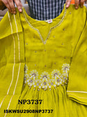 Embroidered Malmal Chanderi A-Line Kurti With Pant And Dupatta-ISKWSU2908NP3737