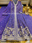 Embroidered Tissue Silk Front Slit Anarkali Kurti With Pant And Sequined Dupatta-ISKWSU2908NP3680