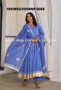 Sequined Malmal Cotton Anarkali Kurti With Pant And Dupatta-ISKWSU2908NP3688