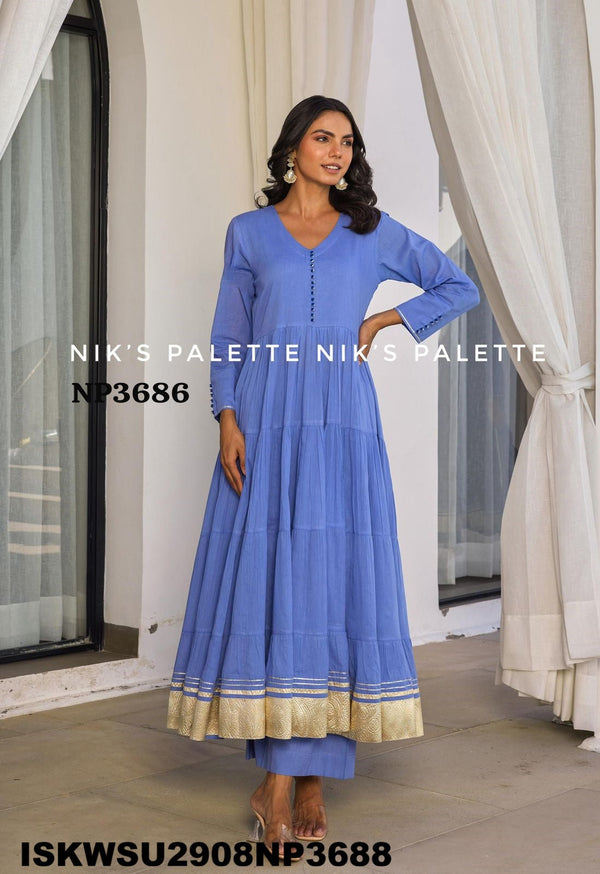 Sequined Malmal Cotton Anarkali Kurti With Pant And Dupatta-ISKWSU2908NP3688