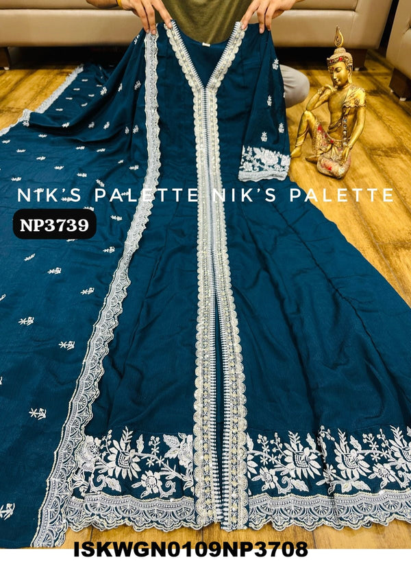 Embroidered Chinon Silk Front Slit Gown With Dupatta-ISKWGN0109NP3708