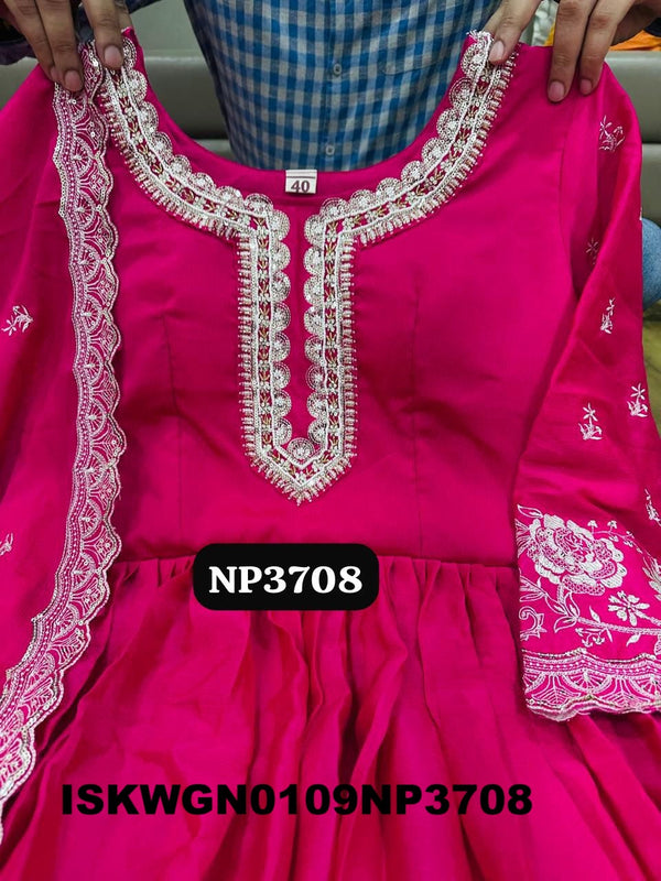 Embroidered Chinon Silk Gown With Dupatta-ISKWGN0109NP3708